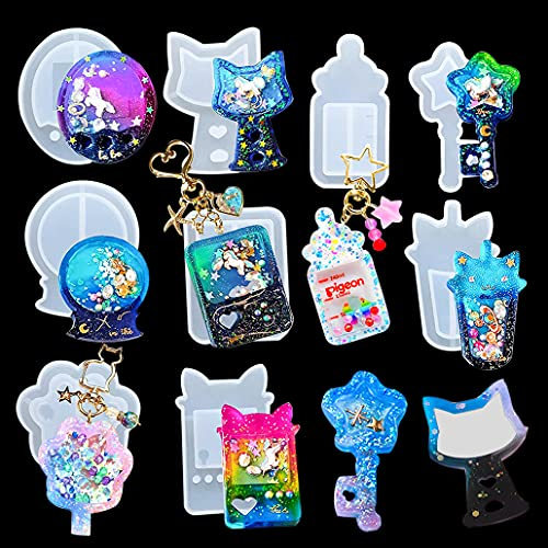 iSuperb 9 Packs Shaker Silicone Moulds Resin Moulds Quicksand Molds for Epoxy Resin Casting Jewelry Resin Molds for Pendant Decoration DIY Craft Making (9 PCS Resin Mold)