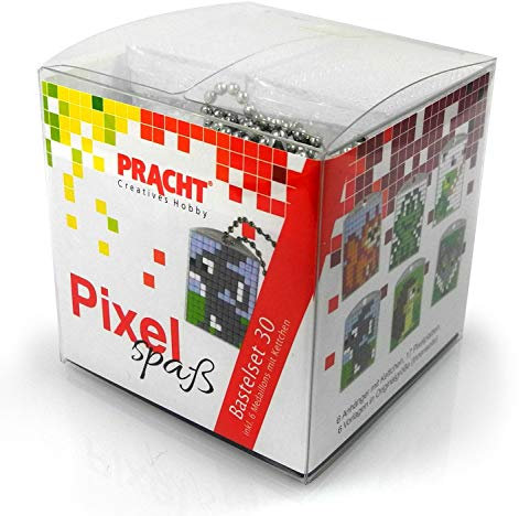 Pixel P90068-63501 Spaß Bastelset 30, zur Gestaltung von 6 Schlüsselanhängern für Kinder, kinderleichtes Stecksystem, ohne Bügeln und Kleben, Steinchen aus Biokunststoff