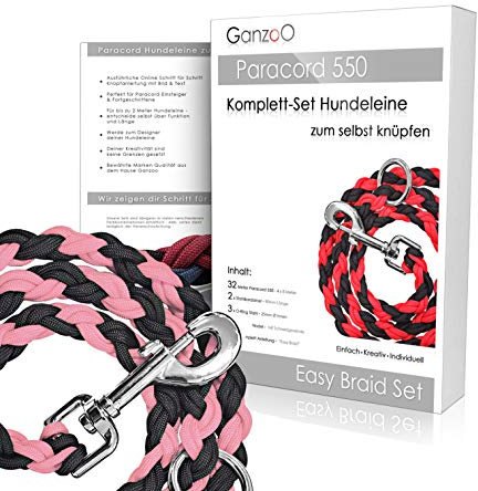 Ganzoo Paracord 550 Hunde-Leine Set selbst knüpfen, Bastelset, DIY Geschenk (Pink)