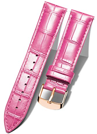 BINLUN Leder-Uhrenarmband Krokodilmuster Schnellverschluss Ersatz Kalbsleder Uhrenarmbänder Smartwatch 10 Farben 13 Größen für Herren & Damen(Roségoldene Schnalle,Rosa,19mm)