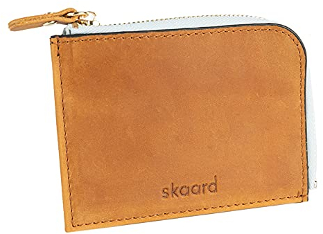 skaard Kleine Damen Geldbörse aus Leder, Braun/Hellblau mit RFID-Schutz