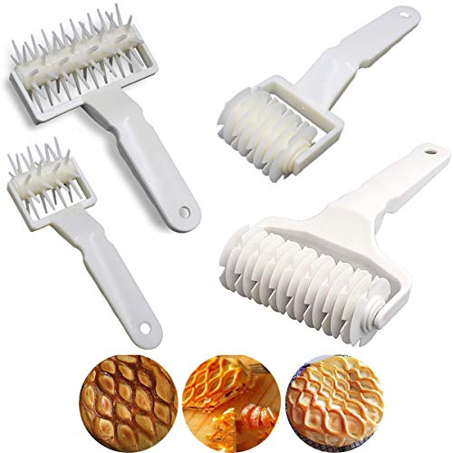 TANGGER 4PCS Rodillo de Masa para Estibador y Rodillo de Celosía Rueda de Corte,Rodillo de Espiga de Pizza,Enrejado de Masa para Máquina para Hacer Agujeros para Pizza