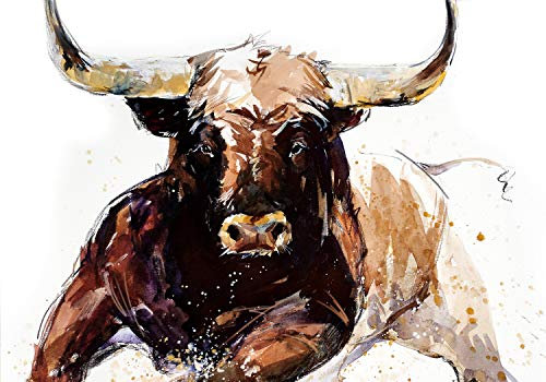 wandmotiv24 Fototapete Illustration Stier braun, XS 150 x 105cm - 3 Teile, Wanddeko, Wandbild, Wandtapete, Gemälde Bulle Tier M6543