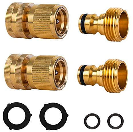 GHT 4 PCS Quick Connect Solid Brass Garden Hose Fittings, 3/4 inch Male & Female Connectors