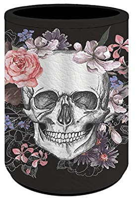 Coloranimal Pot à crayons en cuir synthétique - Motif tête de mort et fleurs - Pour étudiants - Pour bureau - Pour homme et femme