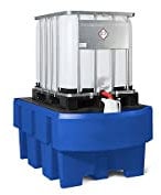 Denios Auffangwanne aus Polyethylen | Gitterrost aus Kunststoff | blau-schwarz | BxHxT 1280 x 885 x 1910 mm | Volumen 1000 Liter | 1 Fass | Arbeitssicherheit Notfall-Umweltschutz-Produkte