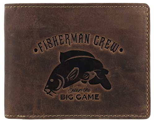 Greenburry Vintage Fisherman Crew Leder Geldbörse Portemonnaie Geldbeutel Portmonee BV-1705-FC-Carp Karpfen Fisch Angler, Farbe:Braun