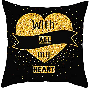 Lieson Dekokissen Kinderzimmer, Kissenhülle 40x40 1 Stück Kissenhülle Schwarz Gold Glänzendes Pailletten Muster with All My Heart, Polyester