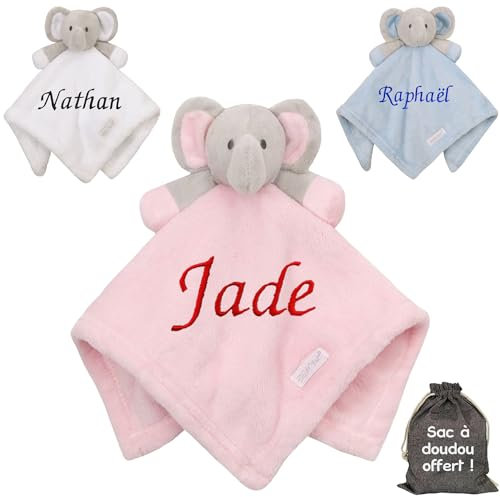 KDO MAGIC Doudou personnalisé éléphant - Peluche Personnalisable avec prénom brodé - Cadeau de Naissance, garçon, Fille, bébé, Anniversaire (Rose)