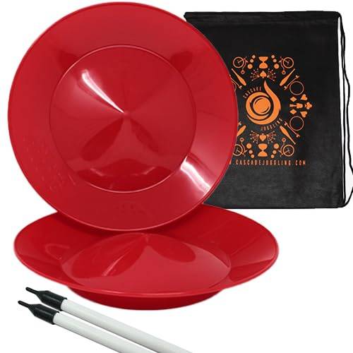 Juego de 2 platos giratorios y palos, juego de 2 platos para niños Flexi – Incluye bolsa de transporte en cascada (rojo)