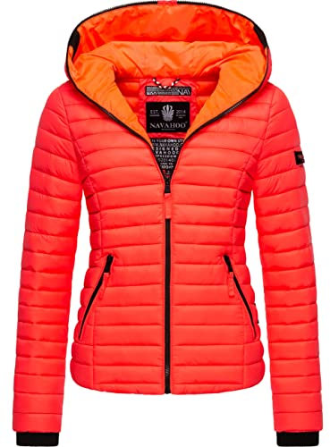 Navahoo Damen Damen leichte Übergangsjacke Steppjacke mit Kapuze Kimuk Neon Coral Gr. M