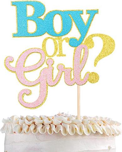 SYKYCTCY 1 Pack Boy or Girl Cake Topper Glitter Blue and Pink He or She Cake Picks Baby Shower Gender Reveal Cake Decorations Baby Shower Kids Birthday Party Decorations Supplies