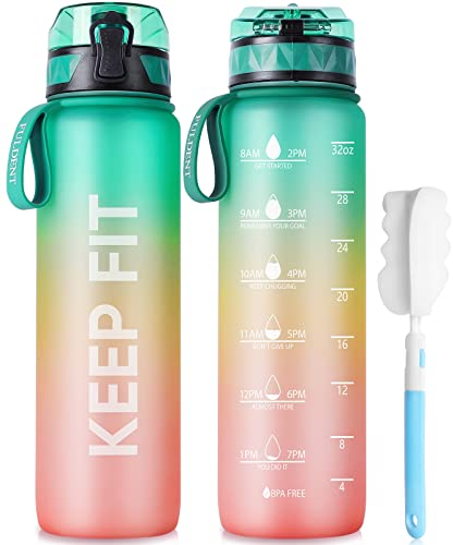 FULDENT Trinkflasche 1L Sport Wasserflasche - [Trinkflasche BPA Frei] Trinkflasche mit rutschfest Gummi Grip Geeignet für Die Fahrrad, Outdoor, Schule, Gym