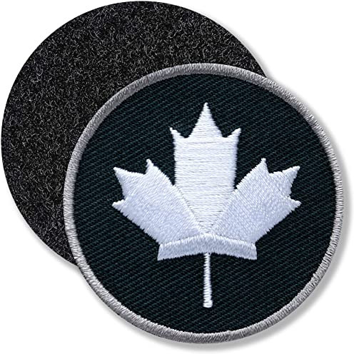 Klettpatch - Kanada Ahorn rund gestickt 45 mm/Canada Flagge Symbol Ahornblatt/Klett-Patch Patch Patches Klett Abzeichen auf Kleidung Rucksack Ahornblatt/Club of Heroes (Schwarz)