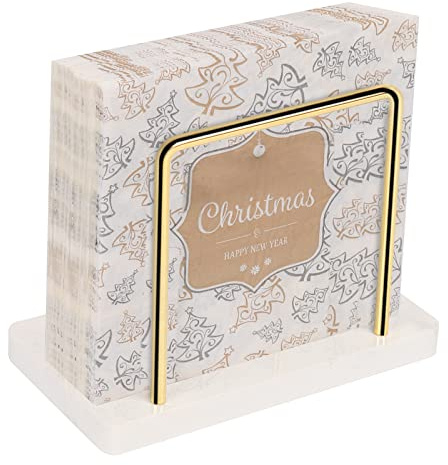 Livabber Napkin Holder, Metal Napkin Storage Modern Freestanding Tissue Paper Dispenser for Table Kitchen Countertop (Marble Base, Gold)