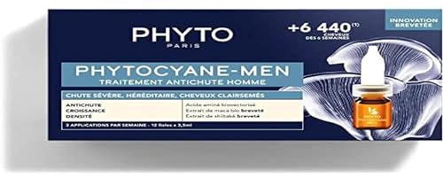 Phyto Paris - Phytocyane - Tratamiento Anticaída Hombre 12 x 3.5ml - Maca Bio Patentada - Extracto de Shiitake - 95% Ingredientes Naturales - Sin Aclarado