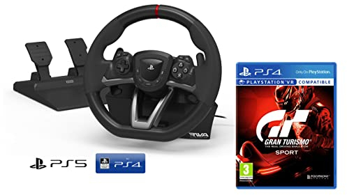 Lenkrad und Pedale Sony Playstation 4, 5 und PC Orig. lizensiert [Neues Modell kompatibel mit Playstation 4/5] + Gran Turismo Sport GT SPORT [Playstation 4/5]