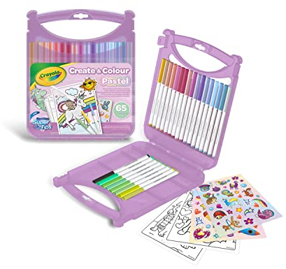 CRAYOLA Pastel - Koffer-Set Abwaschbare Filzstifte SuperTips, 65-teiliges Set, verschiedene Pastellfarben, kreative Beschäftigung und Geschenk für Kinder ab 4 Jahren
