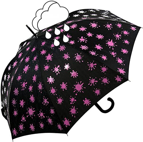 iX-brella Fiberglas Stockschirm Automatik Wetprint - Farbwechsel bei Nässe - Paintdrops Neon Pink