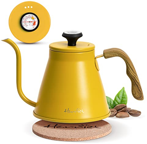 Harriet Gooseneck Kettle, 37oz Pour Over Kettle Stove Top, Stainless Steel Coffee kettle with Thermometer, Tea Kettle with 3-Layer Base, Anti-Hot Handle, for Drip Coffee & Tea