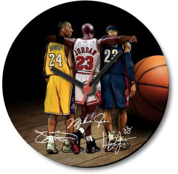 Generico Horloge murale Champions de basket-ball Lebron Kobe MJ - Horloge de basket-ball diamètre 20 cm