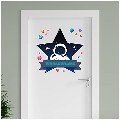 Finest Folia personalisierbarer Türaufkleber Wandtattoo Kinderzimmer für Tür Wand Mädchen Jungen Wandaufkleber mit Wunschname Wunschtext Türschild Aufkleber (08 Weltall)