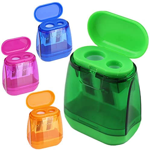 4pcs Sacapuntas,Sacapuntas con deposito,Sacapuntas con deposito 2 Orificios,Afilalapices,Sacapuntas universal,para Todos los lápices,Escuela,Oficina,Viajes,4 colores