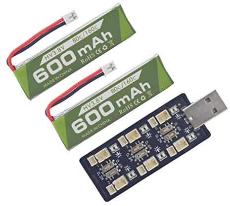 2PCS 1S 3.8V 80C 600mAh Lithiumbatterie mit JST-PH 2.0 Stecker Stecker und 1S sechs Kanal USB Ladegerät passend für Cineahoop Tinyhawk Mini FPV Racing RC Fernbedienung Flugzeug