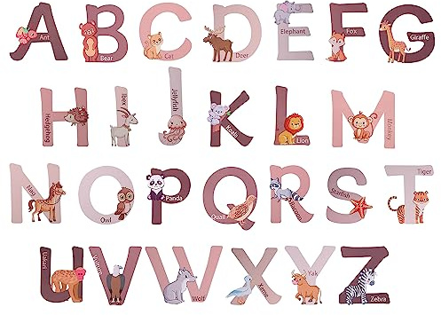 Adesivi Murali Alfabeto Animale, Bohémien Decalcomanie da Muro con 26 Lettere Adesivo Adesivo Murale ABC Carino Decalcomanie da Muro con Alfabeto Grande per Bambini Asilo Nido Casa Scuola