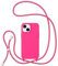 ZTOFERA Crossbody Lanyard Case for iPhone 15 (6.1), Liquid Silicone Protective Phone Case with Strap Adjustable Neck Cord Necklace Soft Cover, Hot Pink