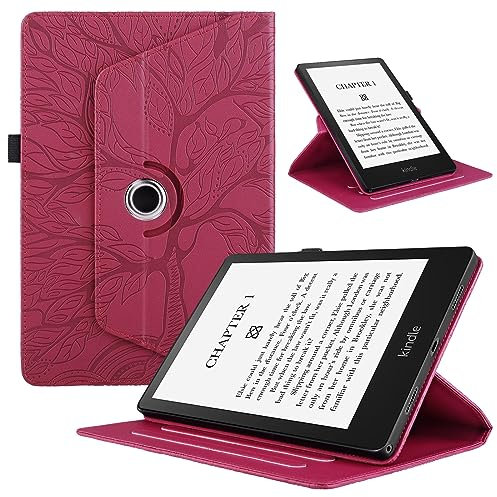 TEDTIKJT Tablette Coque pour Xiaomi Pad 5/Pad 5 Pro 11 2021 PU Cuir 360°Rotatif Multi-Angle Stand Flip Cover Arbre de Vie Rotating Étui Housse Protection Tablette Cover,Rouge
