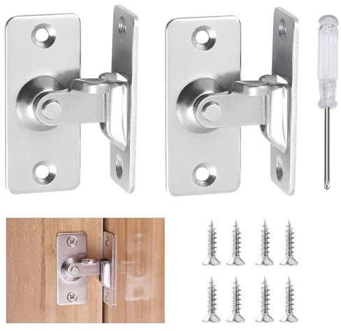 TPBSITNS 2PCS 90 Degree Right Angle Door Lock, Stainless Steel Door Latch with 8 Screws & Screwdrivers, Buckle Safety Door Bolt Lock Hasp Latch for Sliding Barn Door Window Silver