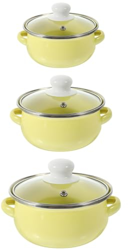ABOOFAN Juego De Ollas Esmaltadas De 3 Piezas Olla De Cocina Esmaltada Olla De Sopa Binaural Ollas Para Estofado Con Tapas Estufa De Gas Antiadherente Utensilios De Cocina Para El Hogar