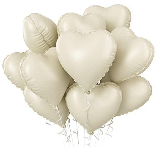 Biapian Cremefarbene Herzluftballons, 10 Stück Beige Herzluftballons Helium Hochzeit, 18 Zoll Cremeweiß Herz Folienballon Luftballon Hochzeit Nude Neutraler für Geburtstagsfeier Valentinstag Babyparty