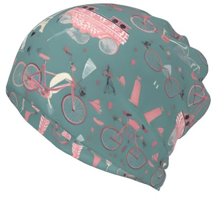 Romantische Paris Eiffelturm-Mütze, Fahrraddruck, dünne Mütze, Herbst, leger, Stretch-Mütze für Damen und Herren, Romantisches Paris Eiffelturm Fahrrad, One size