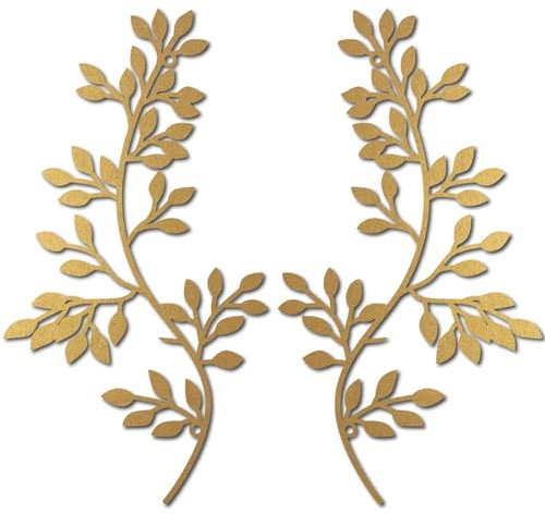 CREATCABIN Decorazione da Parete con Foglia di Albero in Metallo Vite Ramo D'Ulivo Foglia Decorazione da Parete Art Decor in Ferro Battuto Dorato Scultura A Scorrimento Foglia Decorazione da 30x16cm