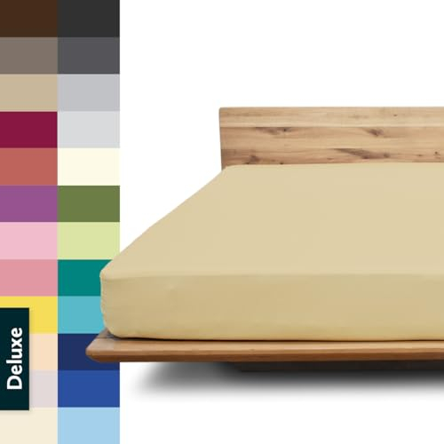 JONA SLEEP® Deluxe Spannbettlaken, Spannbettlaken in Hotelqualität - 240 g/m² - 150 Wäschen Garantie | Made in Austria (Cappuccino, 180-200 x 200-220 cm)