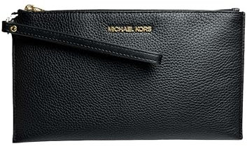 Michael Kors Jet Set Reise-Armband aus genarbtem Leder, groß, mit Reißverschluss oben, Schwarz, Schwarz
