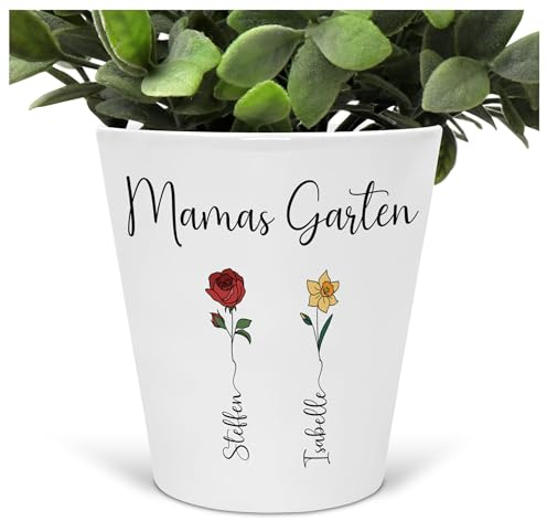 22Feels Mama Geschenk Personalisierter Blumentopf Geburtsblumen Deko Muttertag Geburtstag Mutter Übertopf 10cm Keramik Weiss Garten Balkon Planzentopf Innen Aussen
