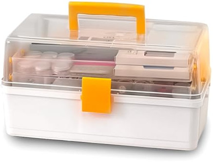 EZOWARE 3-stufige Aufbewahrungsbox mit 6 Fächern, Mehrzweck-Organizer aus Kunststoff mit Deckel und Griff für Werkzeuge, Handwerk, Haushalt, Erste-Hilfe-Sets, Bausteine und mehr