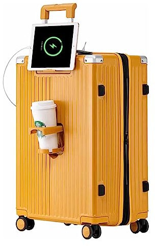 XNYXLPP Portable Suitcase Expandable Carry On Luggage Suitcases with Wheels with USB Port and Cup Holder Design TSA Customs Lock Luggage (Yellow 65 * 45 * 28CM)