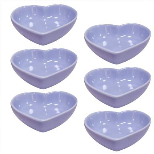 Albedel Light Purple 6 pcs Heart Shaped Porcelain Soy Sauce Dish Snack Bowl Ceramic Dip Dipping Bowls 1.65 oz for Dinner Baking BBQ and Cooking