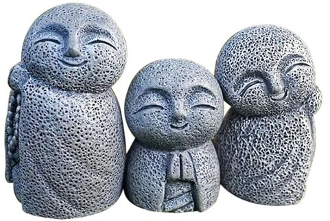 YAIUNHIQ 3 Stück graue Jizo, japanische Buddha-Minifigur, glücklicher Jizo-Mönch mit gefalteten Händen in Gebetsstatue