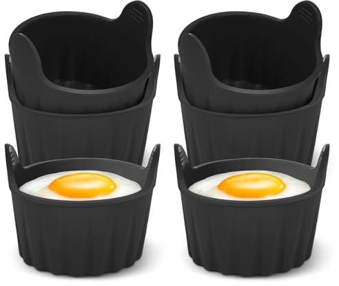 DOETYD Egg Poacher Cups, Poached Egg Maker,Microwave Egg Poacher Cups,Food Grade Poached Egg Moulds,Ramekins Egg Poacher Pans for Air Fryer, Microwave And Oven, 6PCS Black