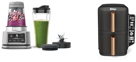 Ninja Foodi Power Nutri Blender 2-en-1, mixe des bols de smoothie et des boissons glacées, CB100EU + Ninja Double Stack XL Air Fryer, Friteuse sans huile Verticale Double Tiroir, SL400EUCP