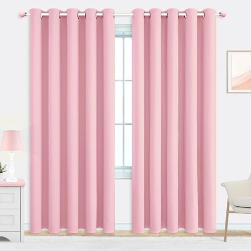 Mrs.Naturall Pink Curtains 72 by 84 Living Room 2 Panels Blackout Room Darkening Curtains