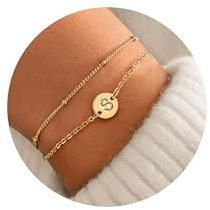 ZHESHY Gold Armband mit Buchstaben Damen 18K Gold geschichtetes Armbänder Initialen A-Z Personalisierte Goldenes Charm Armkette Bracelet Verstellbare Goldschmuck Für Frauen Teenager Mädchen Geschenke