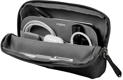 orbitkey Desk Pouch Organiser - Black | Organises Tech Essentials | Multiple Compartments | Water-Resistant Fabric | Travel Ready