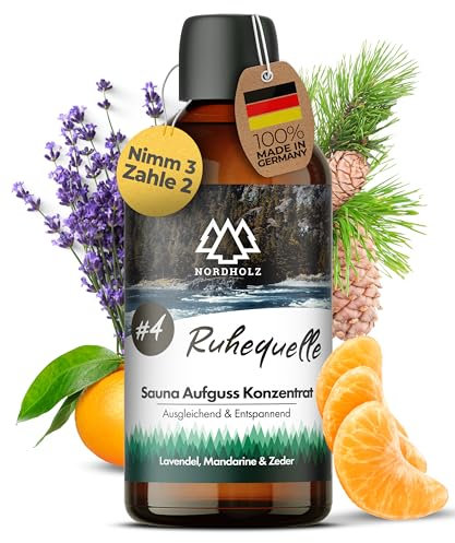 NORDHOLZ® Saunaaufguss [54 Sorten 15ml, 100ml, 250ml] - Sauna Aufgussmittel für intensive & erholsame - Sauna Zubehör (#4 Ruhequelle, 100ml)