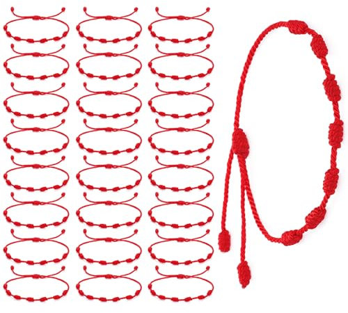 Yolev 24 Pezzi Braccialetti di Corda Rossi Bracciale Nodo Amuleto Protezione Corda Rossa Braccialetto Amicizia Fatto a Mano Nodo Kabbalah Bracciale Filo Rosso del Destino Fortunato per Donna Uomini